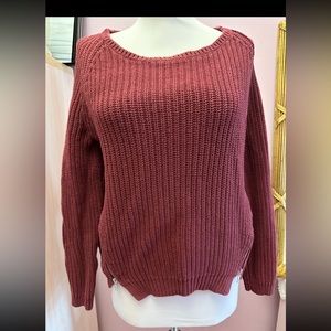 French Connection Crewneck Cotton Sweater with zippered side slits Size S
